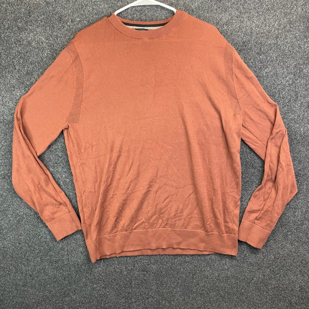 Express Solid Textured Shoulder Crewneck Sweater Men's Large Rust Orange